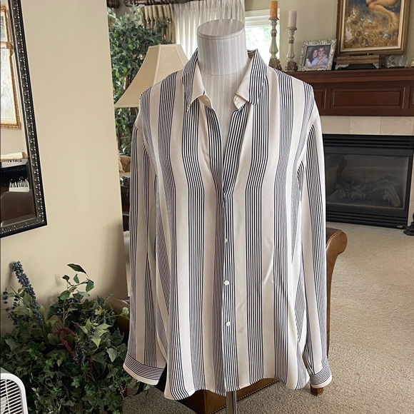 Theory Black and White Striped Blouse - Picture 1 of 2